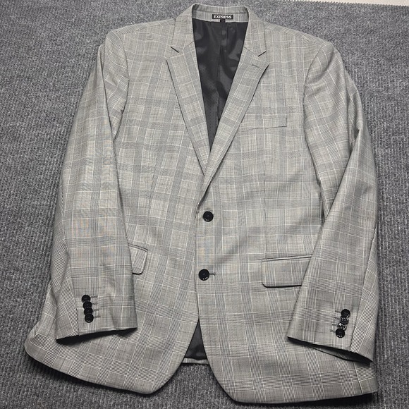 Express Other - Express Producer Modern Fit Jacket Blazer Mens 44 Regular Slim Plaid Check Grey
